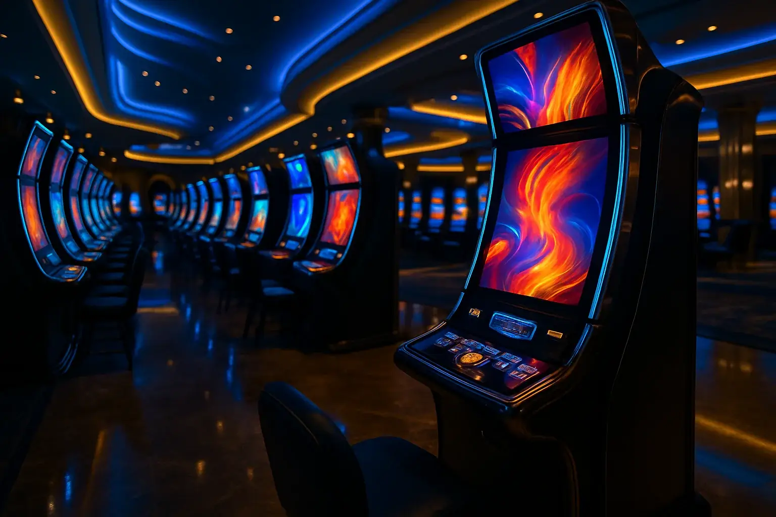 Premium Philippine casino slots floor at night inside Manila resort